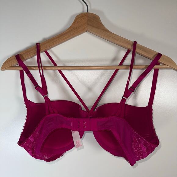 Victoria’s Secret Very Sexy Push Up Bra 34C Metallic Fuchsia Pink Lace Underwire - Picture 2 of 13